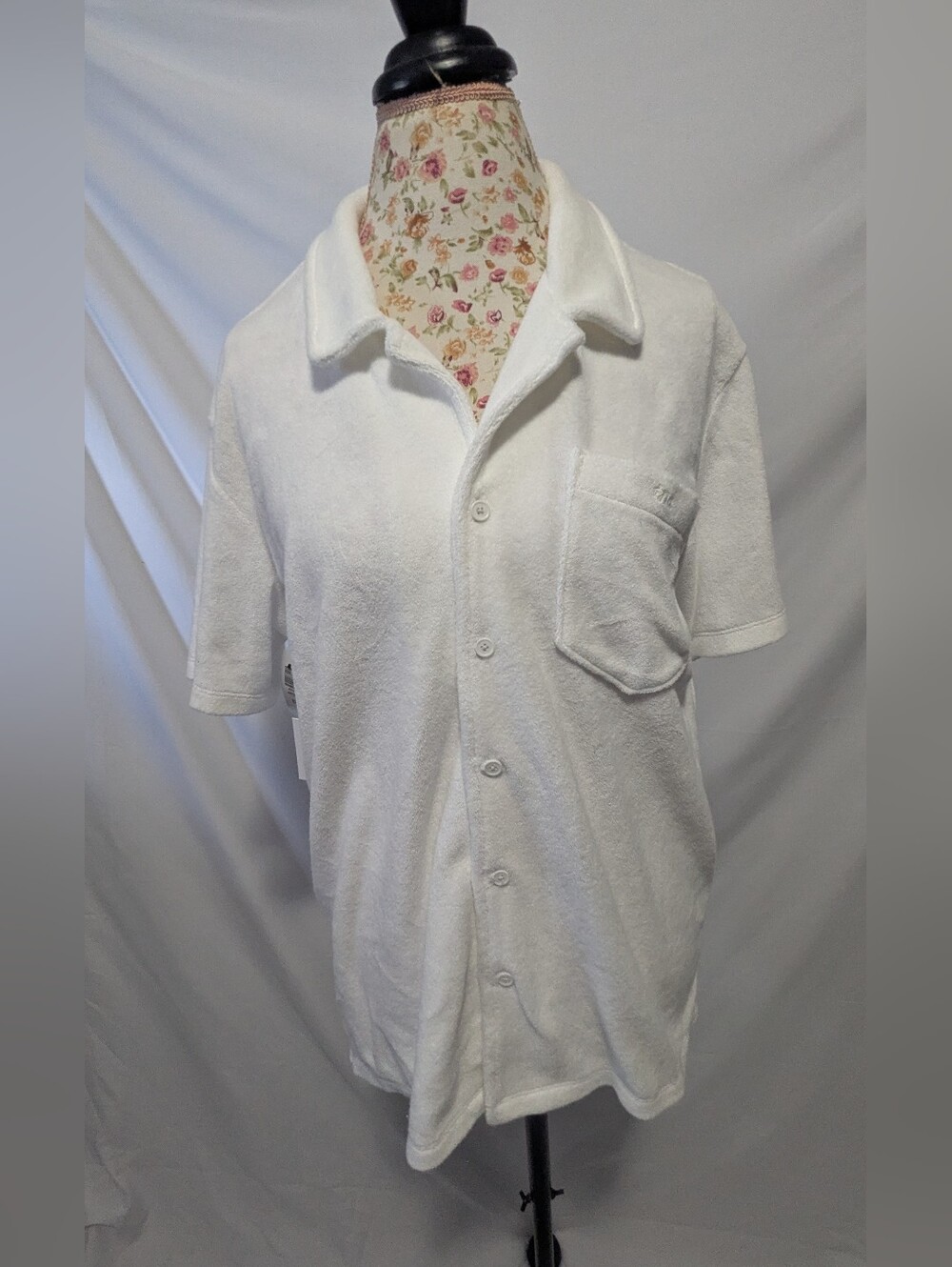 Tna Aritizia White Short Sleeve Button-Up Terry Cloth Shirt Size Small NWT